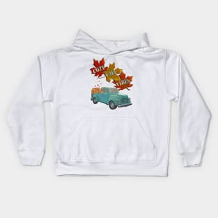 Cozy Fall Vibes Quote Graphic Autumn Leaves & Pickup Truck Gift Kids Hoodie